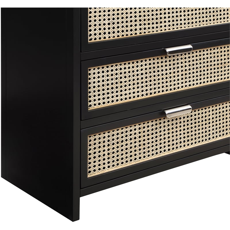 Meridian Furniture Sage Black Chest with Natural Cane Drawer Front
