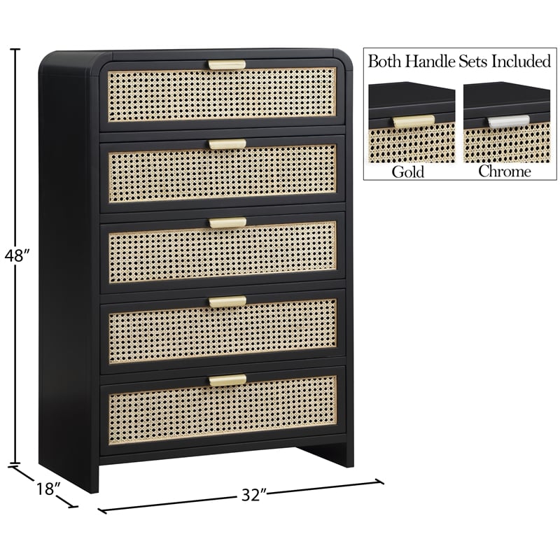 Meridian Furniture Sage Black Chest with Natural Cane Drawer Front