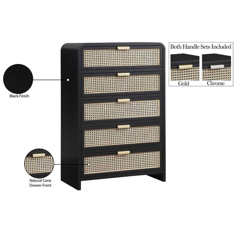 Meridian Furniture Sage Black Chest with Natural Cane Drawer Front