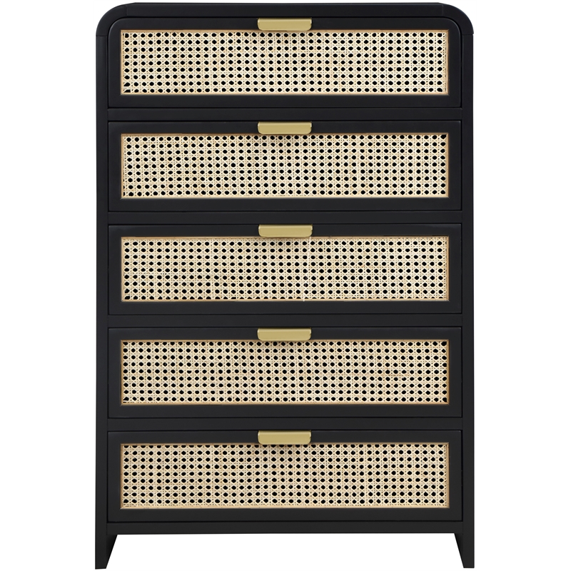 Meridian Furniture Sage Black Chest with Natural Cane Drawer Front