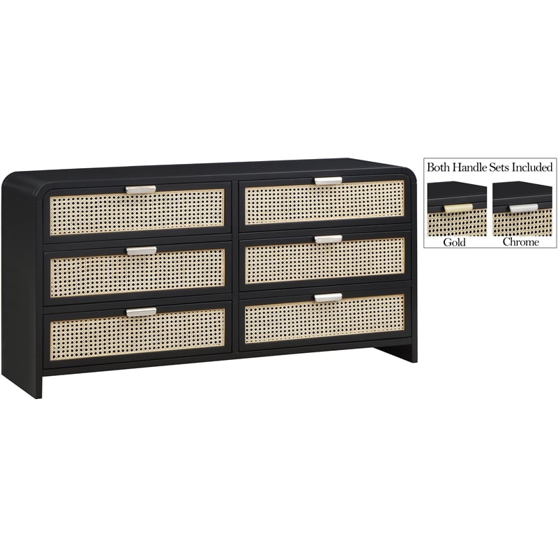 Meridian Furniture Sage Black Dresser with Natural Cane Drawer Front