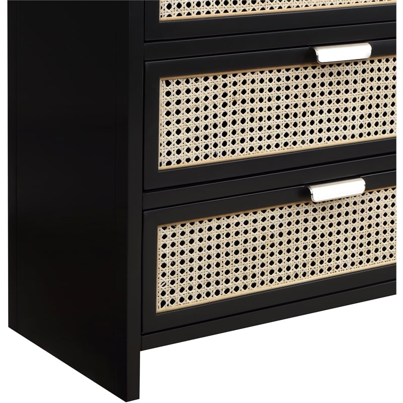 Meridian Furniture Sage Black Dresser with Natural Cane Drawer Front
