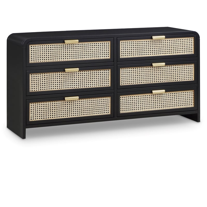Meridian Furniture Sage Black Dresser with Natural Cane Drawer Front