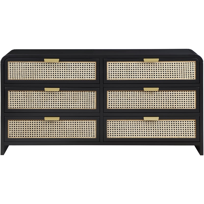 Meridian Furniture Sage Black Dresser with Natural Cane Drawer Front