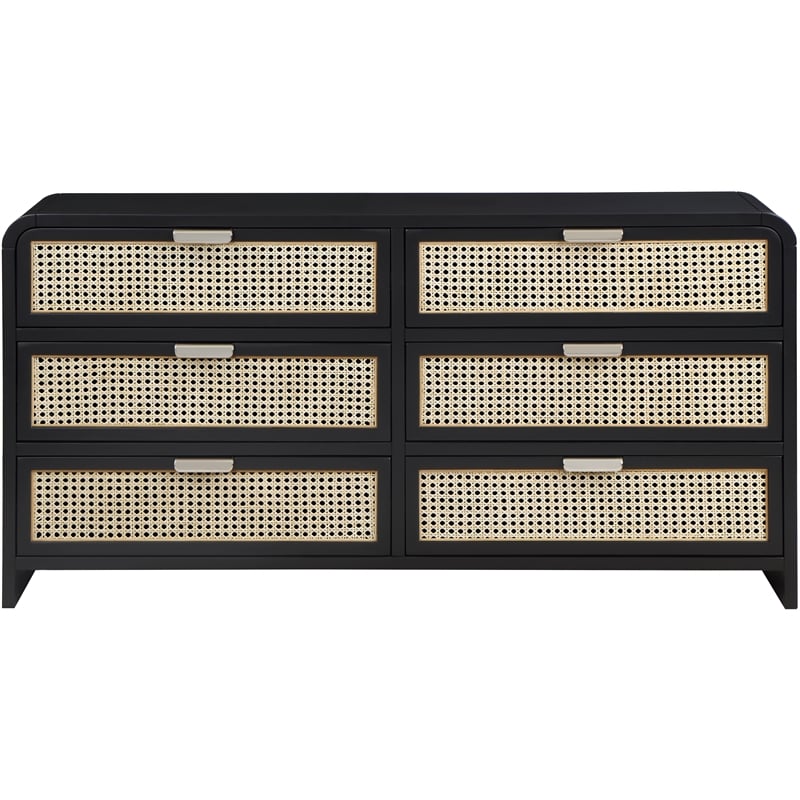 Meridian Furniture Sage Black Dresser with Natural Cane Drawer Front