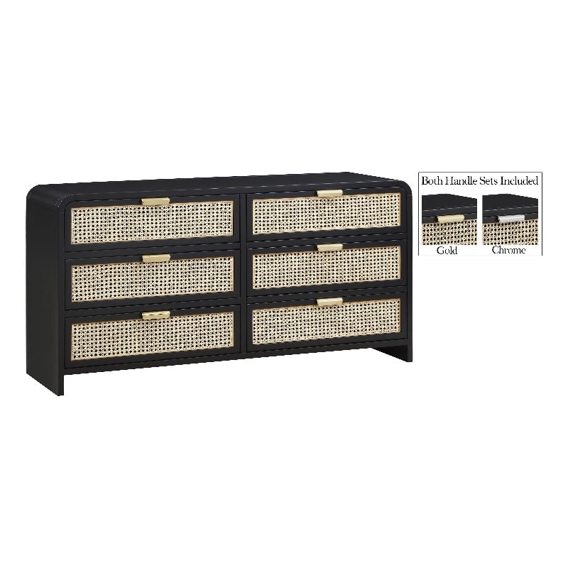 Meridian Furniture Sage Black Dresser with Natural Cane Drawer Front