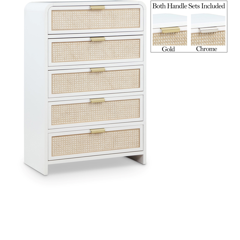 Meridian Furniture Sage White Chest with Natural Cane Drawer Front