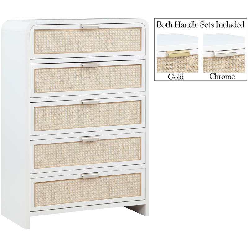 Meridian Furniture Sage White Chest with Natural Cane Drawer Front