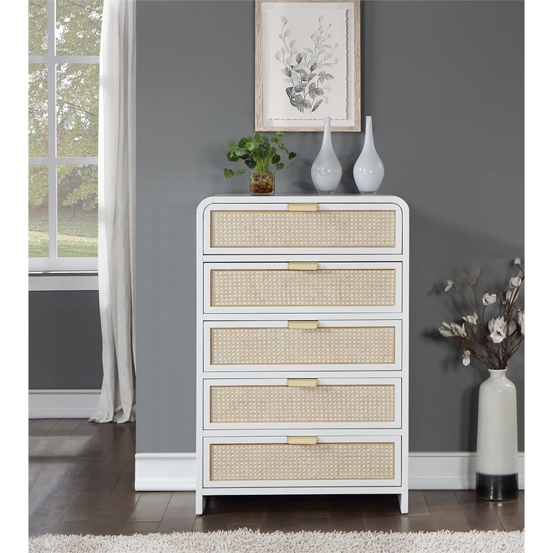 Meridian Furniture Sage White Chest with Natural Cane Drawer Front