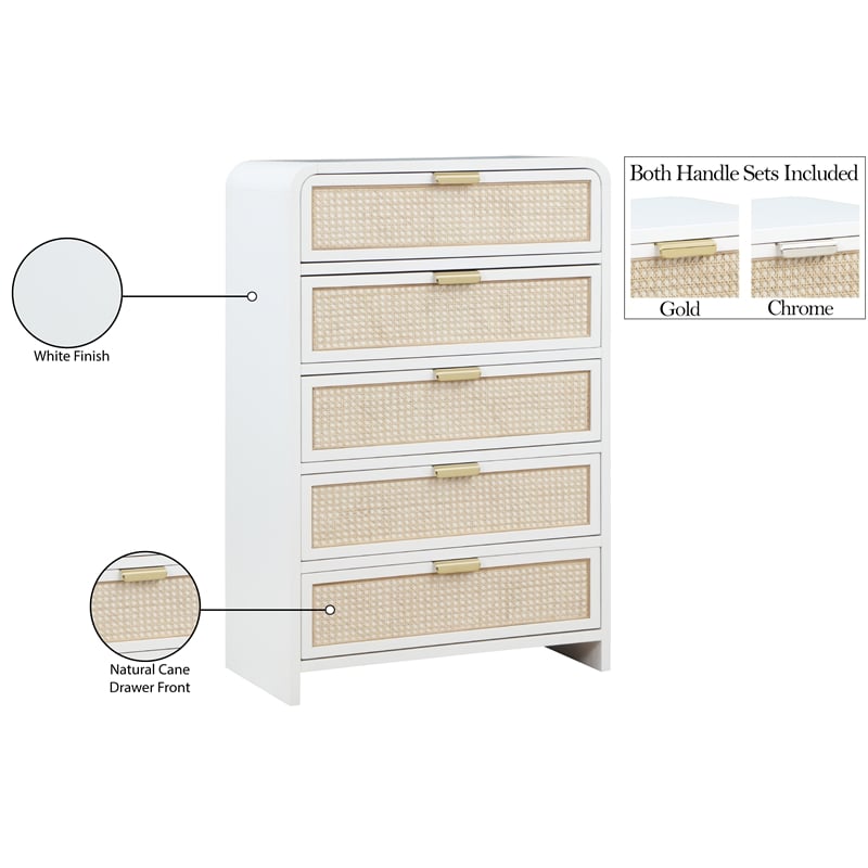 Meridian Furniture Sage White Chest with Natural Cane Drawer Front