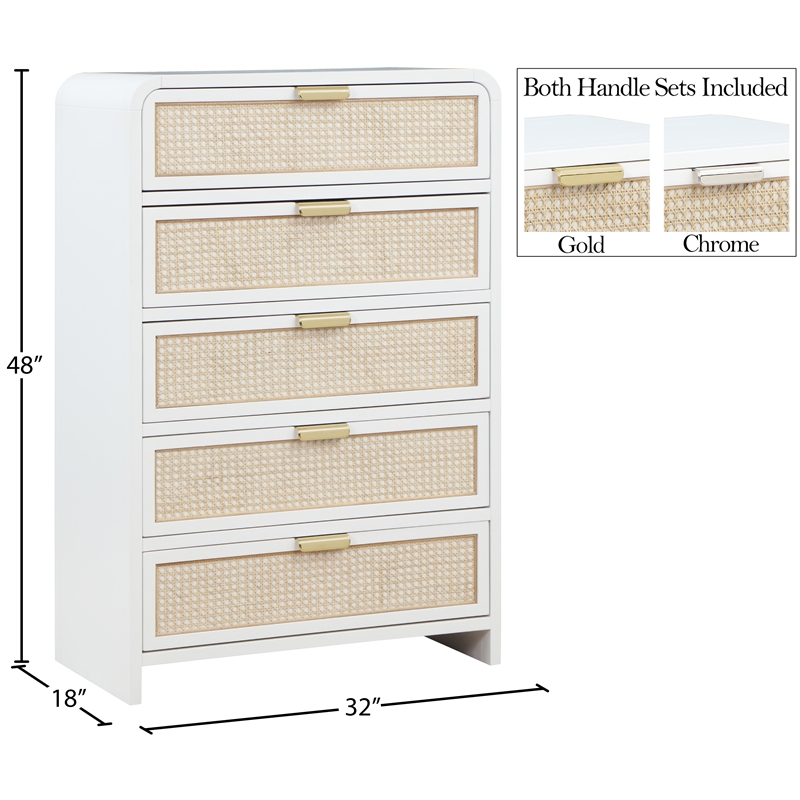 Meridian Furniture Sage White Chest with Natural Cane Drawer Front