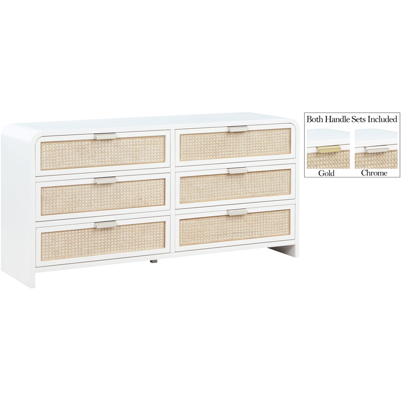 Meridian Furniture Sage White Dresser with Natural Cane Drawer Front