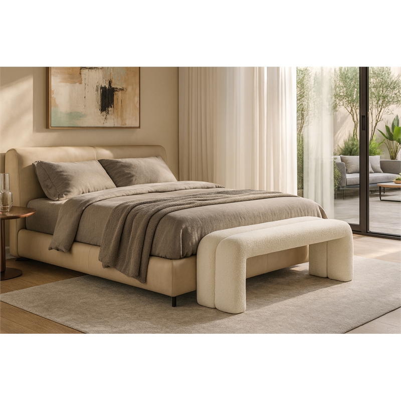 Meridian Furniture Arc Cream Fabric Bench