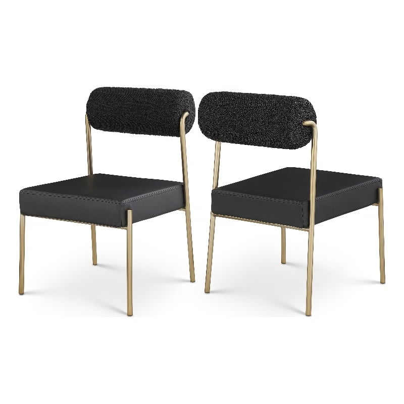 Meridian Furniture Carly Black Vegan Leather / Boucle Dining Chair (Set of 2)