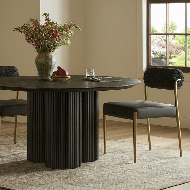 Meridian Furniture Carly Black Vegan Leather / Boucle Dining Chair (Set of 2)