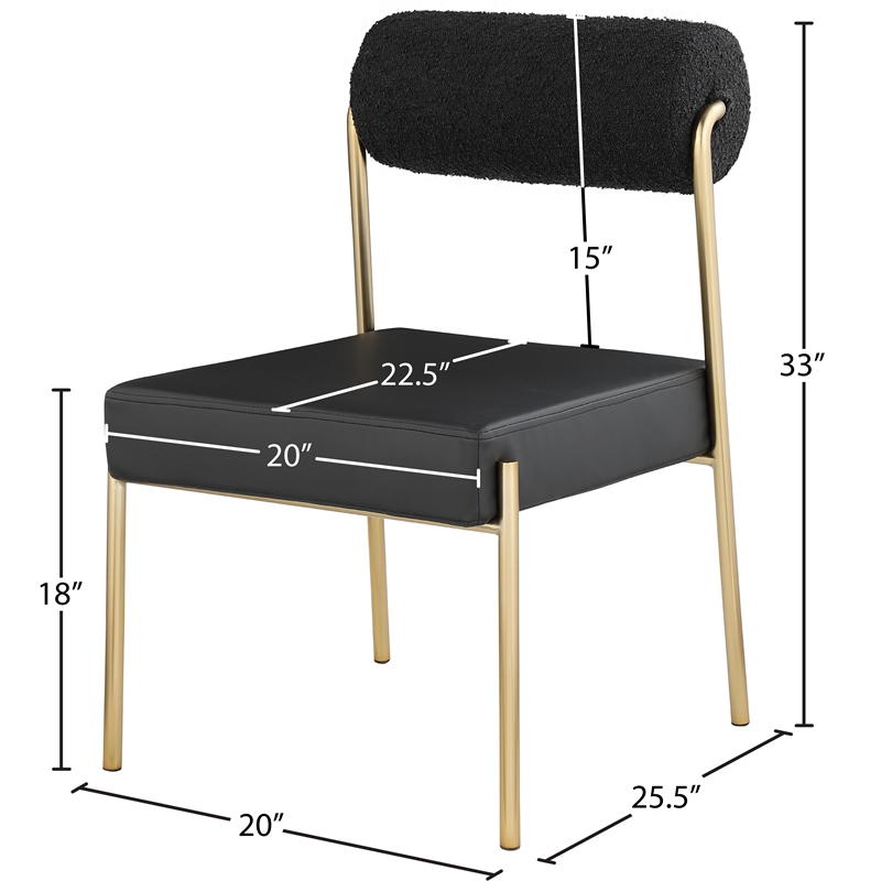 Meridian Furniture Carly Black Vegan Leather / Boucle Dining Chair (Set of 2)