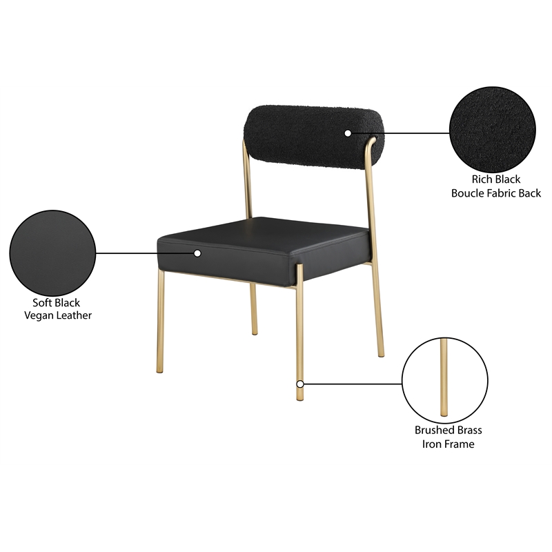 Meridian Furniture Carly Black Vegan Leather / Boucle Dining Chair (Set of 2)