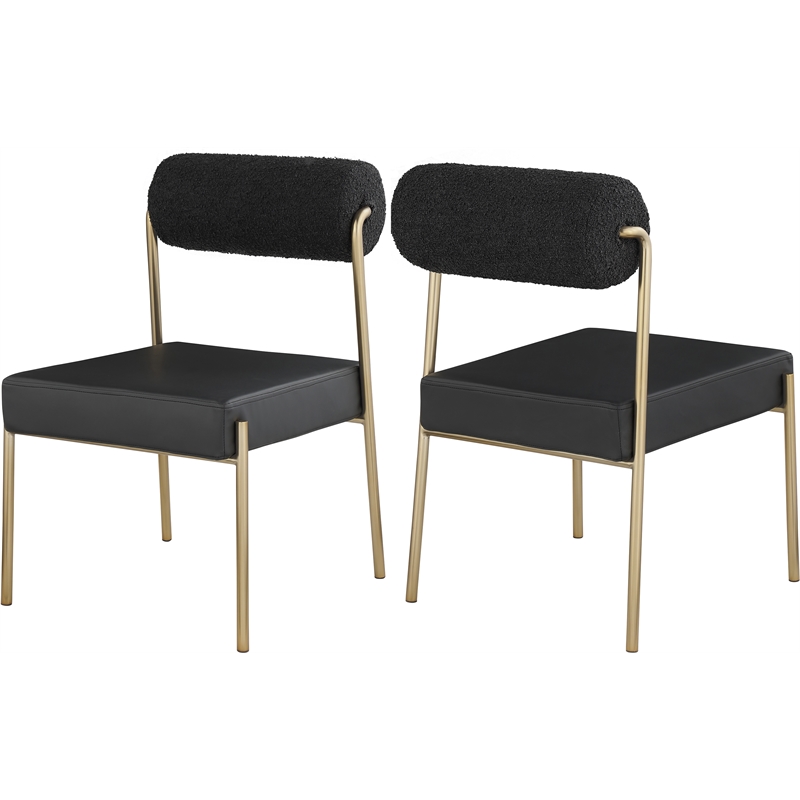 Meridian Furniture Carly Black Vegan Leather / Boucle Dining Chair (Set of 2)