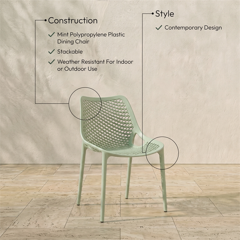 Meridian Furniture Mykonos Mint Outdoor Patio Dining Chair (Set of 4)