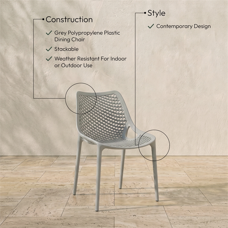 Meridian Furniture Mykonos Grey Outdoor Patio Dining Chair (Set of 4)
