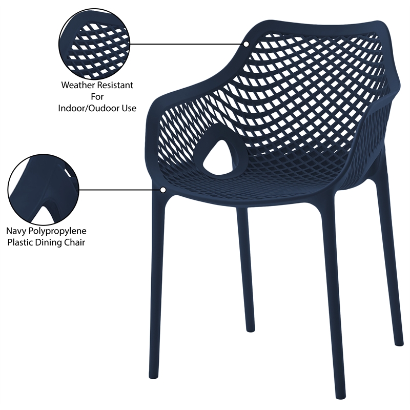 Meridian Furniture Mykonos Navy Outdoor Patio Dining Chair (Set of 4)
