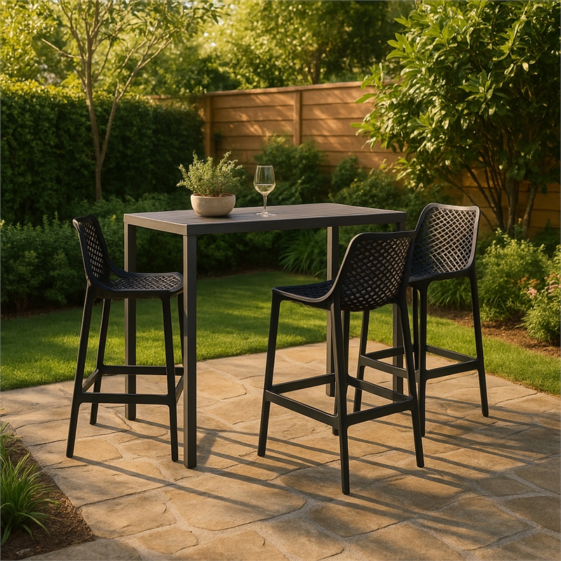 Meridian Furniture Mykonos Black Outdoor Patio Stool (Set of 4)