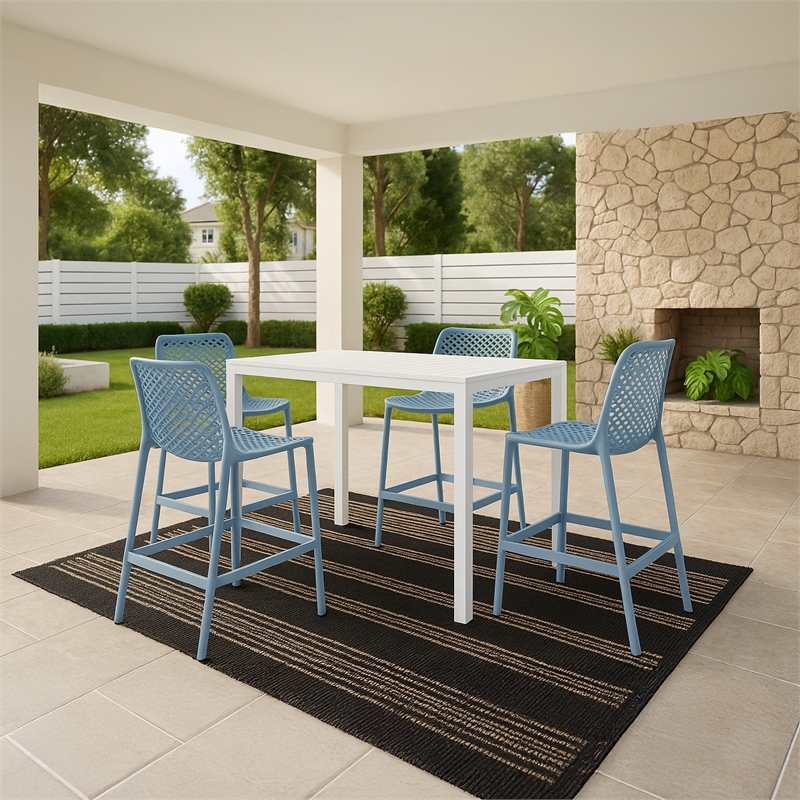 Meridian Furniture Mykonos Sky Blue Outdoor Patio Stool (Set of 4)