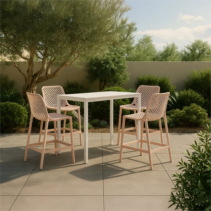 Meridian Furniture Mykonos Pink Outdoor Patio Stool (Set of 4)