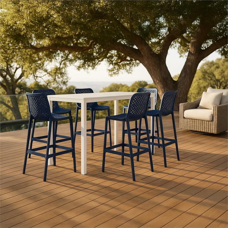 Meridian Furniture Mykonos Navy Outdoor Patio Stool (Set of 4)