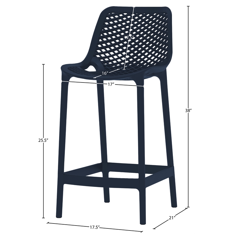 Meridian Furniture Mykonos Navy Outdoor Patio Stool (Set of 4)