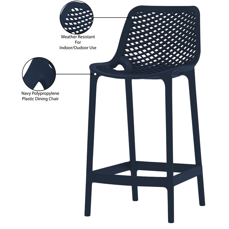 Meridian Furniture Mykonos Navy Outdoor Patio Stool (Set of 4)