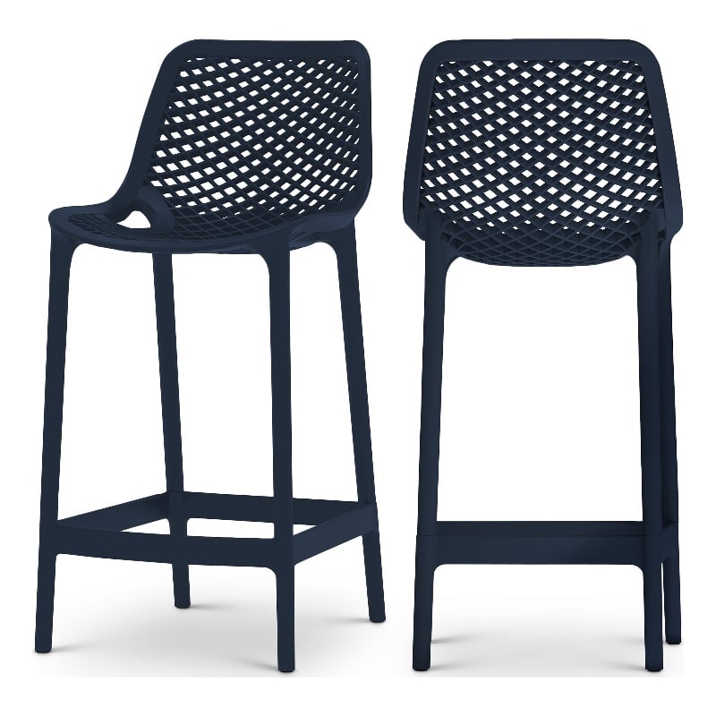 Meridian Furniture Mykonos Navy Outdoor Patio Stool (Set of 4)