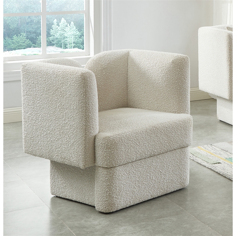 Meridian Furniture Marcel Boucle Fabric Upholstered Accent Chair in Rich Cream