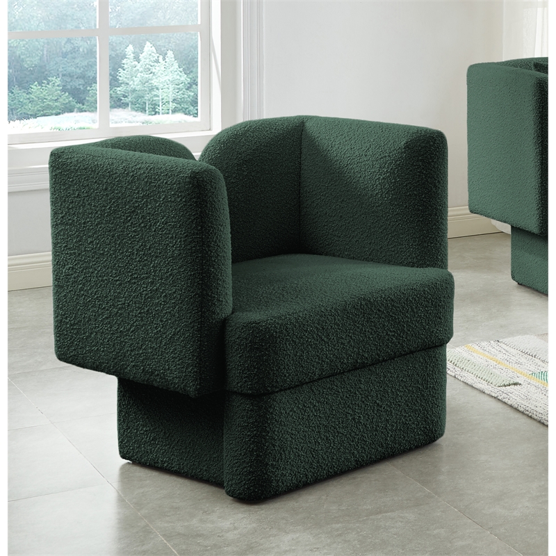 Meridian Furniture Marcel Boucle Fabric Upholstered Accent Chair in Rich Green