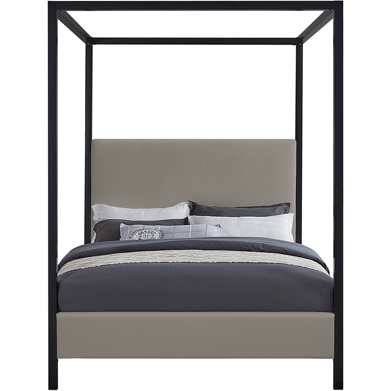 Meridian Furniture James Linen Textured Fabric Upholstered Full Bed in Gray