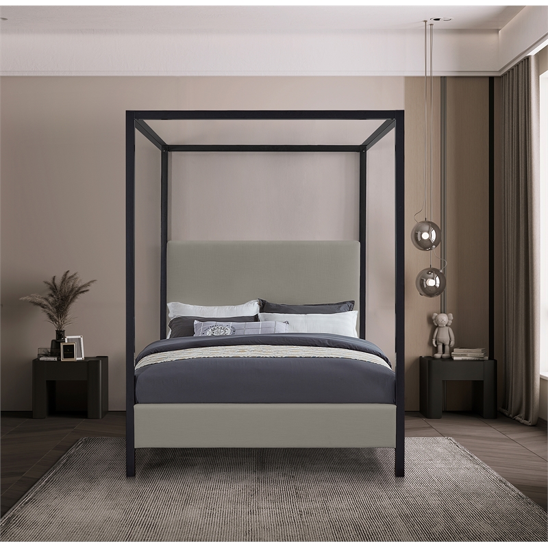 Meridian Furniture James Linen Textured Fabric Upholstered King Bed in Gray