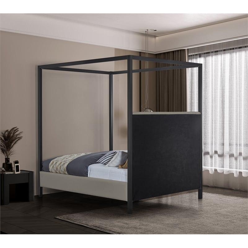 Meridian Furniture James Linen Textured Fabric Upholstered Queen Bed in Gray