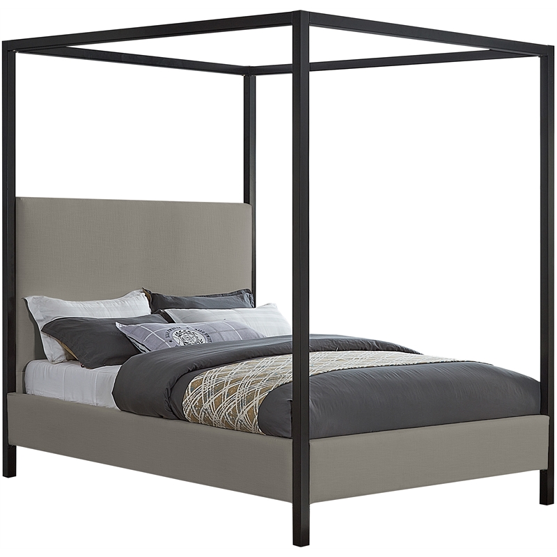 Meridian Furniture James Linen Textured Fabric Upholstered Queen Bed in Gray