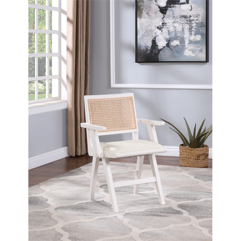 Meridian Furniture Abby White Vegan Leather Dining Arm Chair (Set of 2)