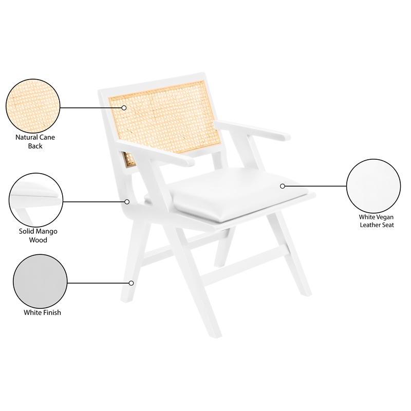 Meridian Furniture Abby White Vegan Leather Dining Arm Chair (Set of 2)