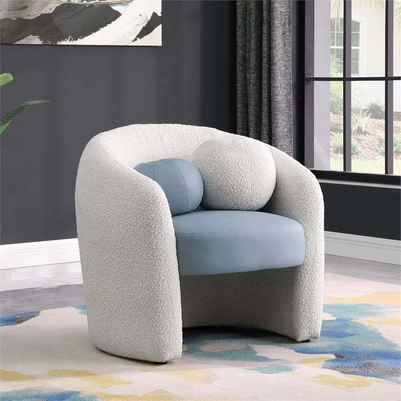 Meridian Furniture Acadia Cream Boucle Fabric / Blue Vegan Leather Accent Chair