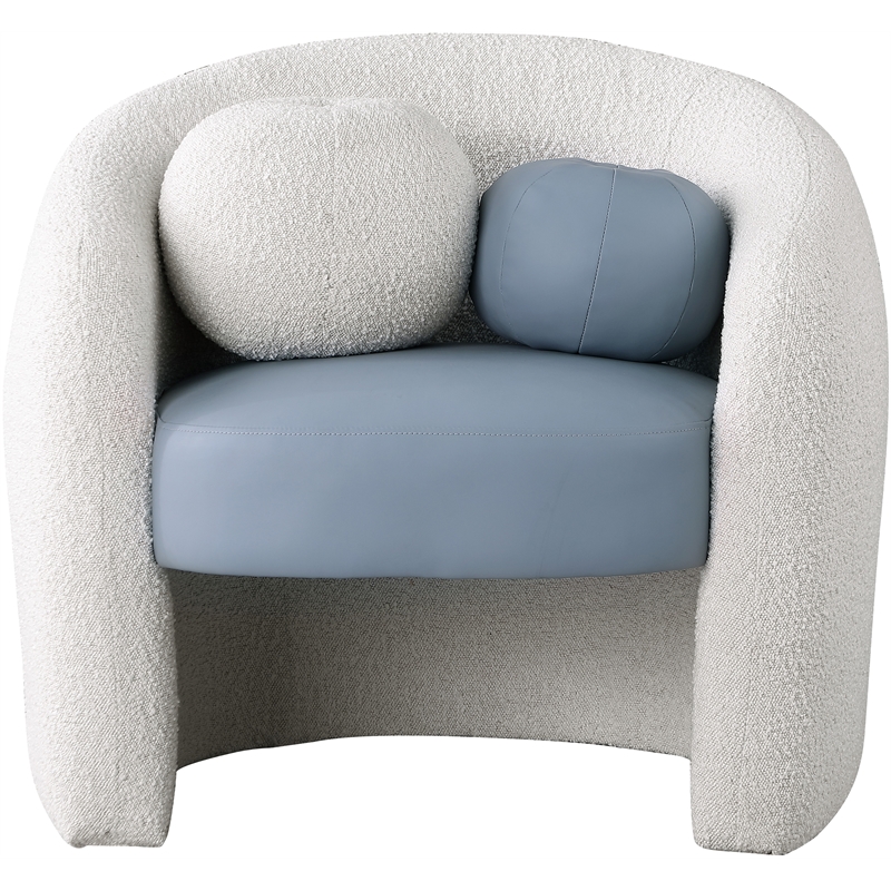 Meridian Furniture Acadia Cream Boucle Fabric / Blue Vegan Leather Accent Chair