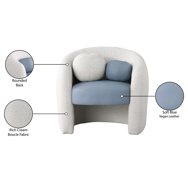 Meridian Furniture Acadia Cream Boucle Fabric / Blue Vegan Leather Accent Chair