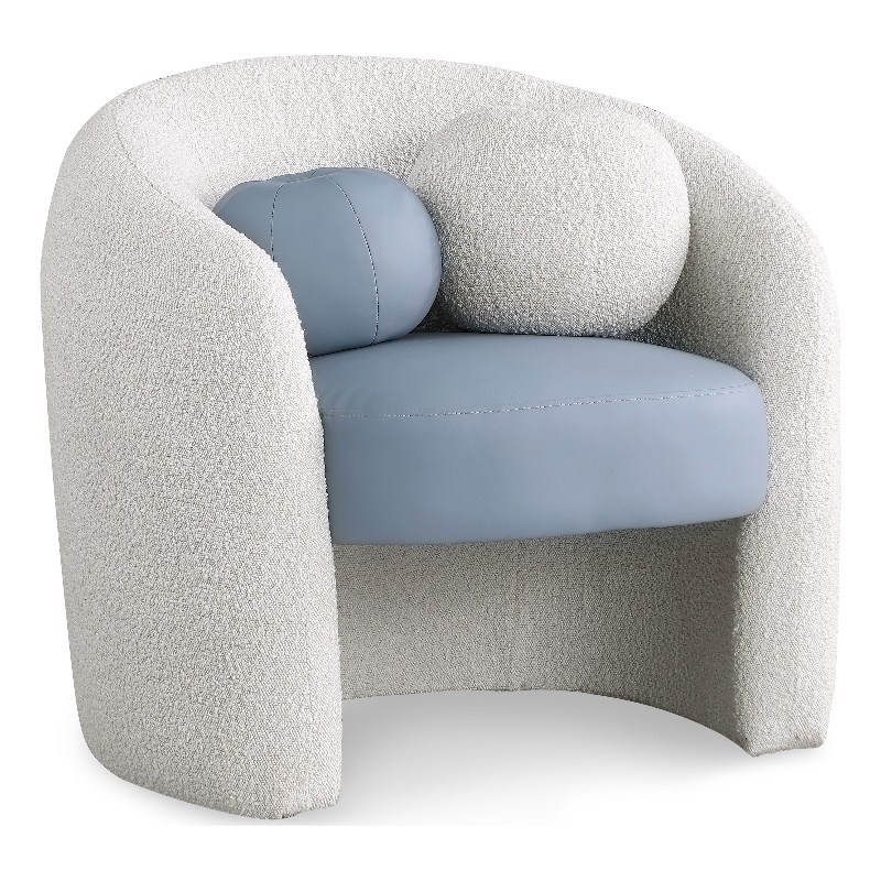 Meridian Furniture Acadia Cream Boucle Fabric / Blue Vegan Leather Accent Chair