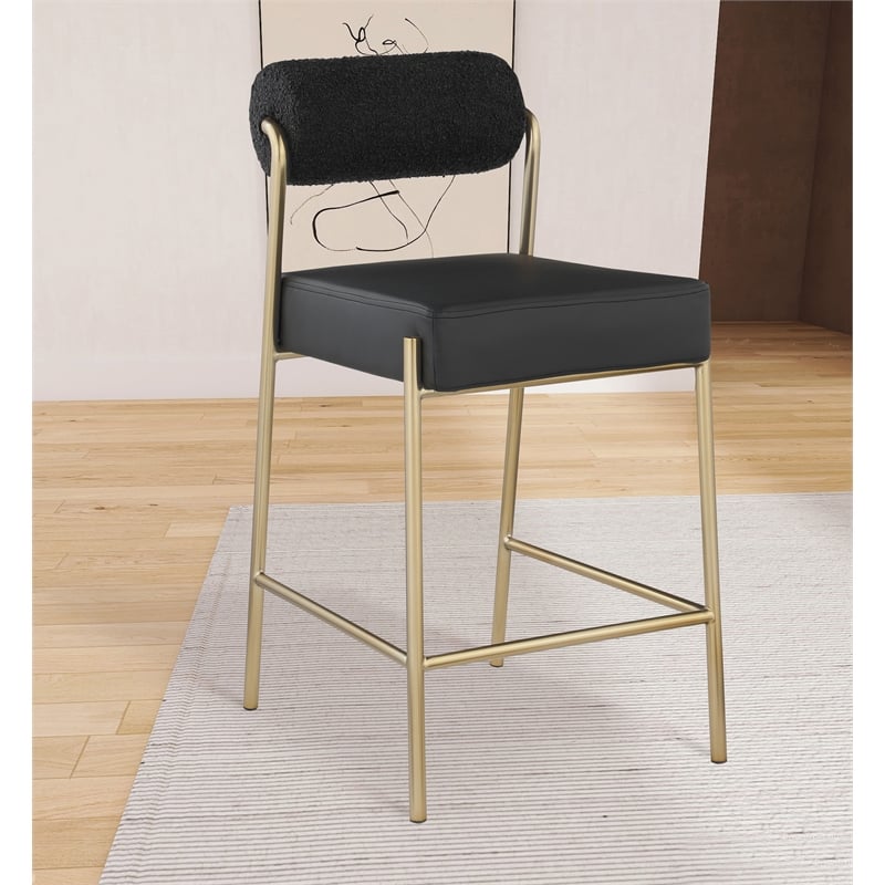 Meridian Furniture Carly Black Vegan Leather / Boucle Counter Stool