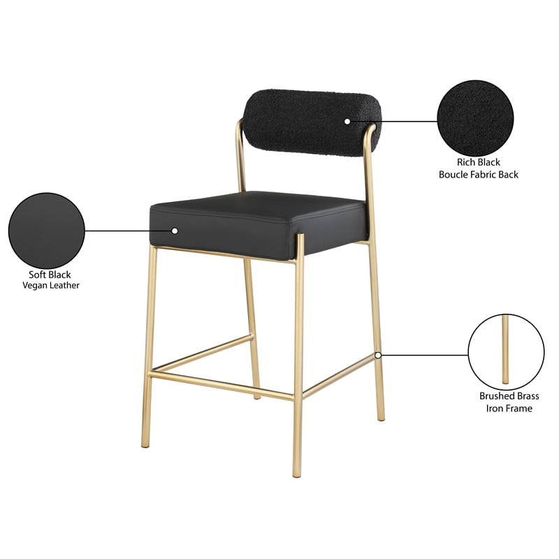 Meridian Furniture Carly Black Vegan Leather / Boucle Counter Stool