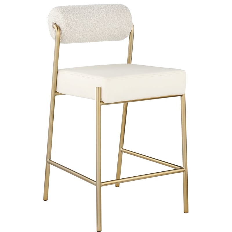 Meridian Furniture Carly Cream Vegan Leather / Boucle Counter Stool