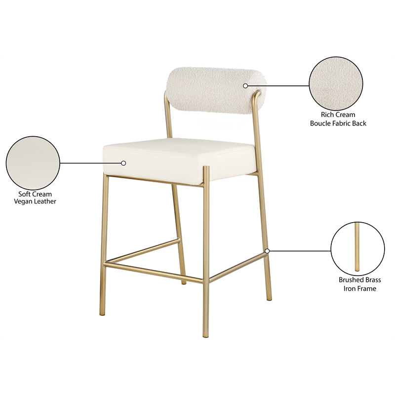 Meridian Furniture Carly Cream Vegan Leather / Boucle Counter Stool