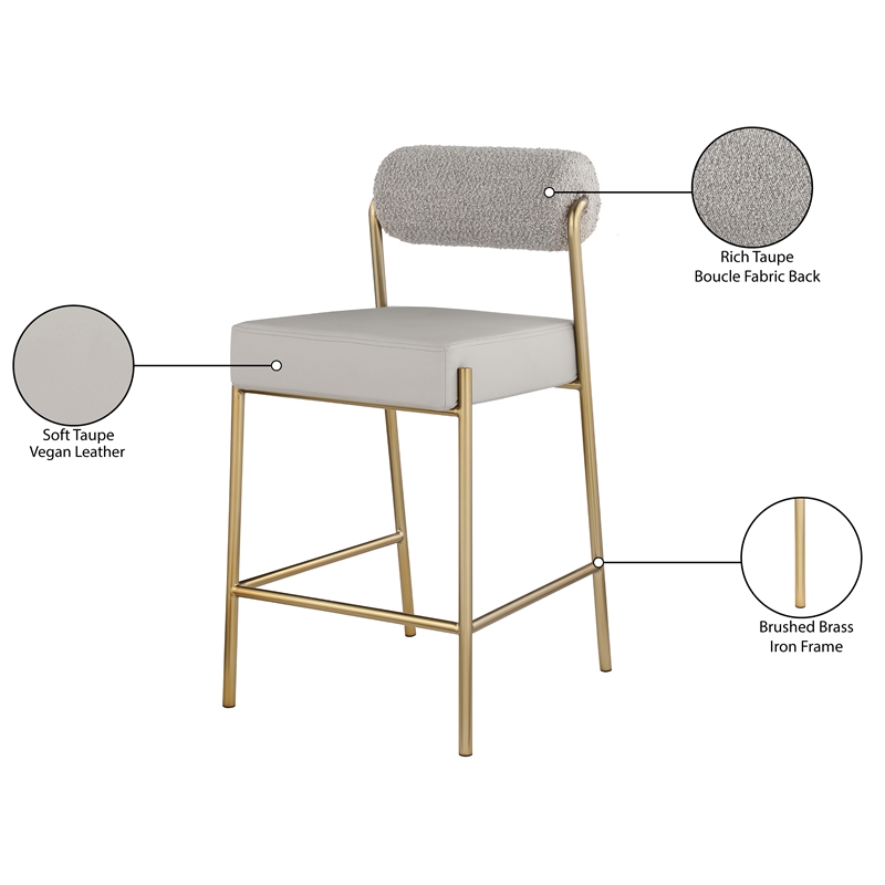 Meridian Furniture Carly Taupe Vegan Leather / Boucle Counter Stool