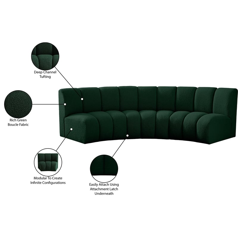 Meridian Furniture Infinity Green Boucle Fabric 3pc. Modular Sectional